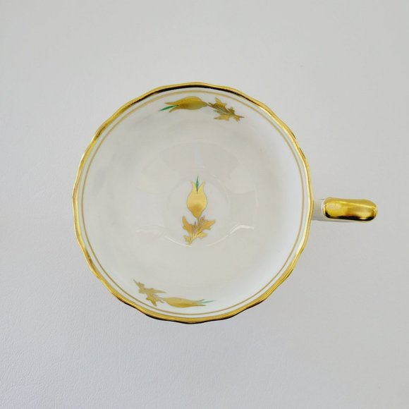 Royal Chelsea Golden Jade Teacup & Saucer, Gold Vines & Flowers, Royalcore Glam - Picture 4 of 16